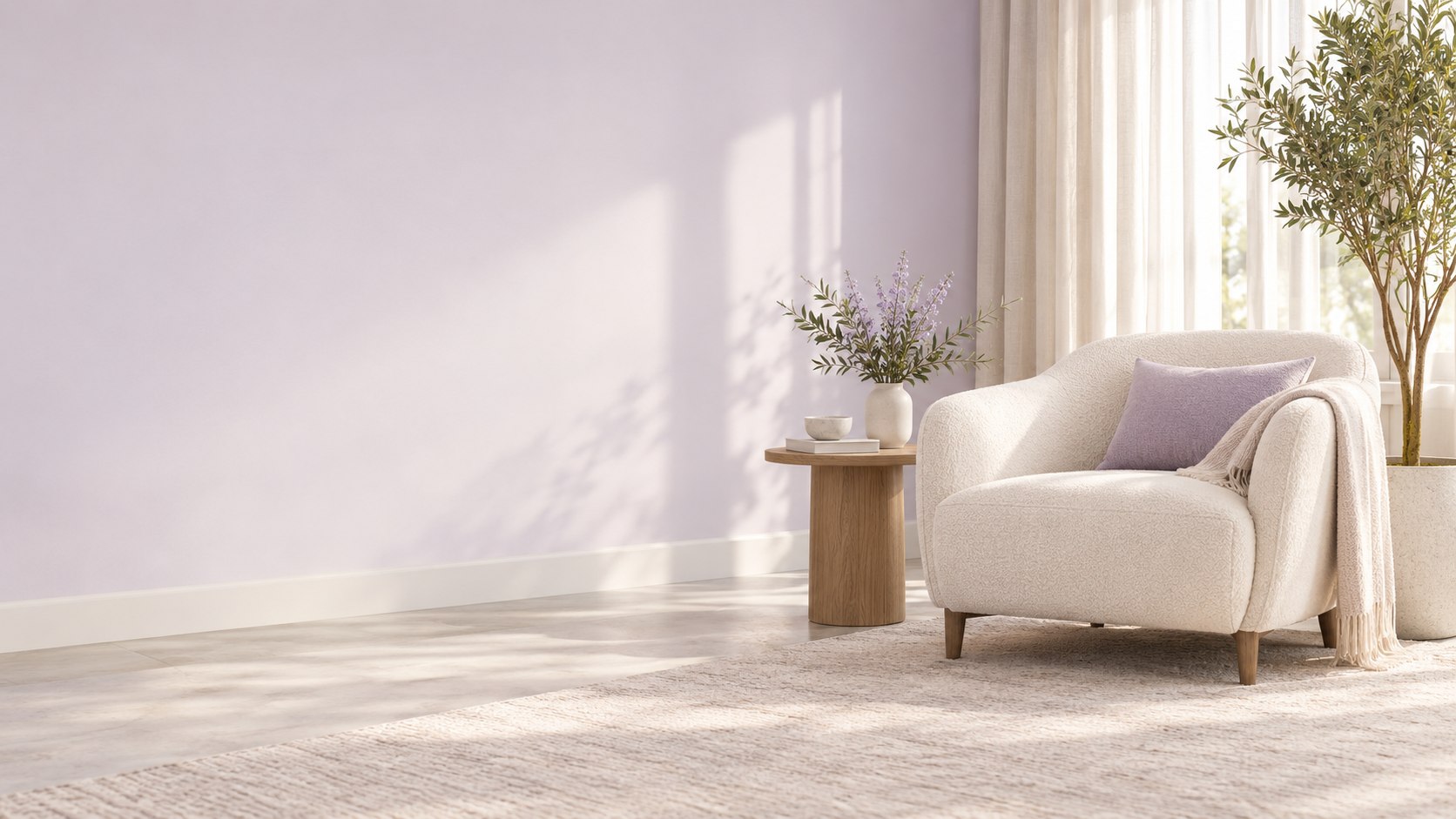 Ambiente acolhedor com poltrona, planta e luz natural
