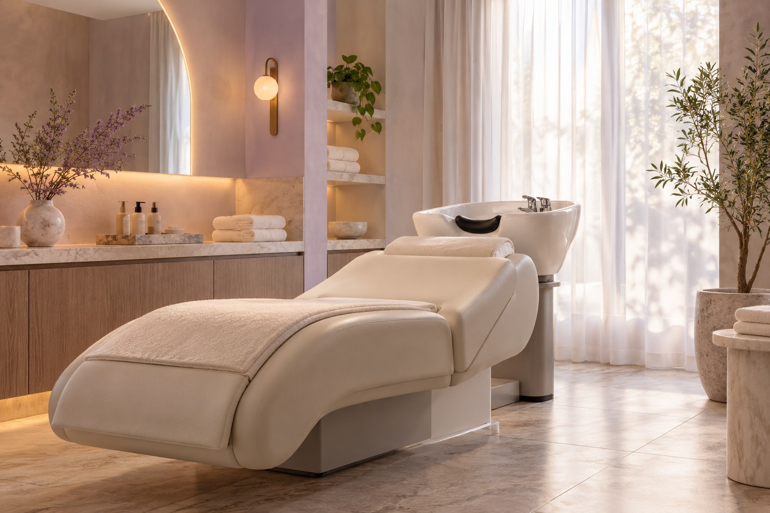 Ambiente preparado para uma sessão de Head Spa